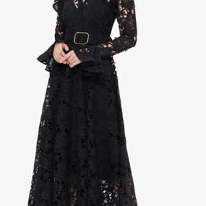 Aliyah Lace Butterfly Sleeve Midi Dress Black