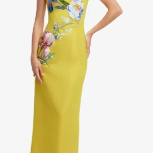 Rayna Appliqué Floral Bustier Maxi Dress (Mustard)