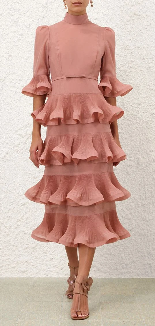 Pleated Sleeved Midi Dress
